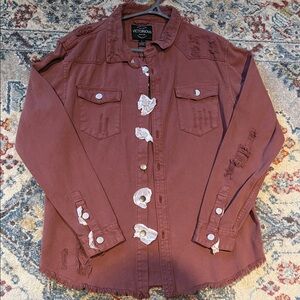 Victorious Women's Distressed Jean Jacket - Burgundy